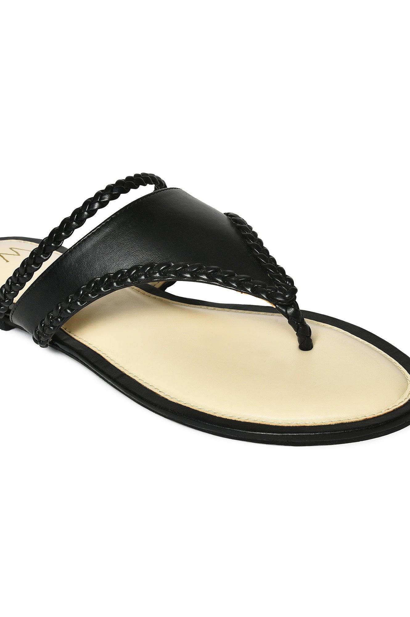 W Woven Design Black Almond Toe Flat - wforwoman
