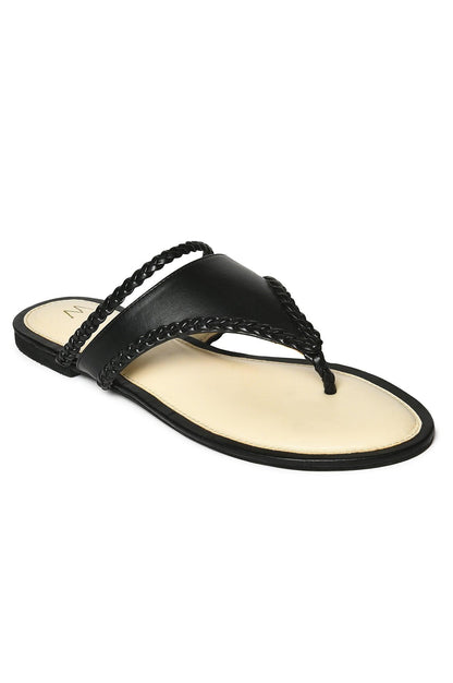 W Woven Design Black Almond Toe Flat - wforwoman