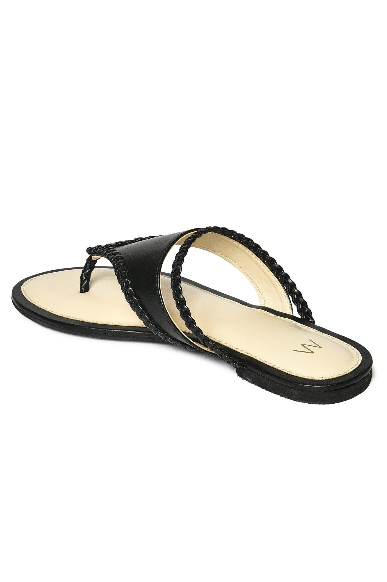 W Woven Design Black Almond Toe Flat - wforwoman