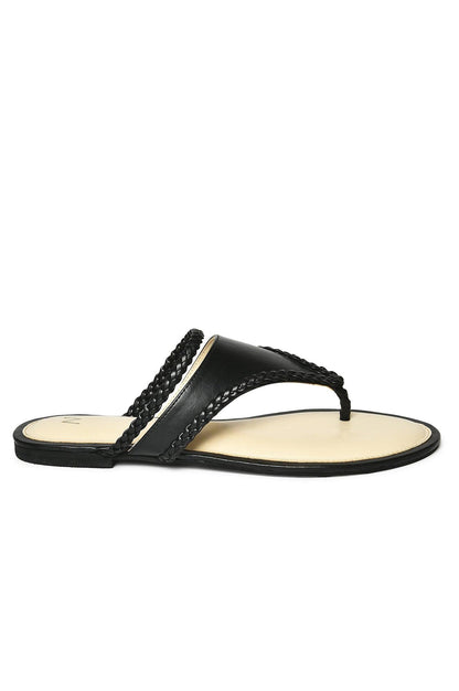 W Woven Design Black Almond Toe Flat - wforwoman