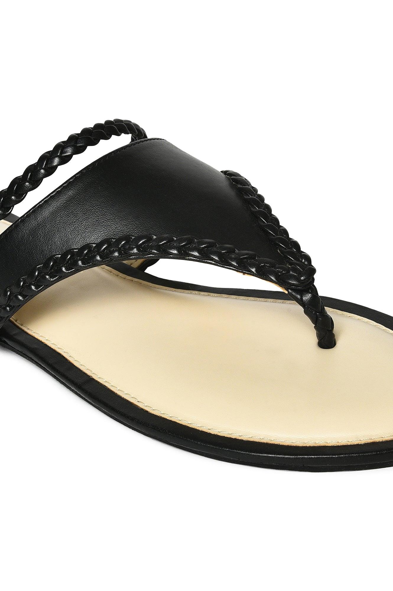 W Woven Design Black Almond Toe Flat - wforwoman