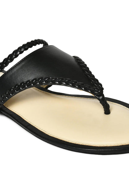 W Woven Design Black Almond Toe Flat - wforwoman