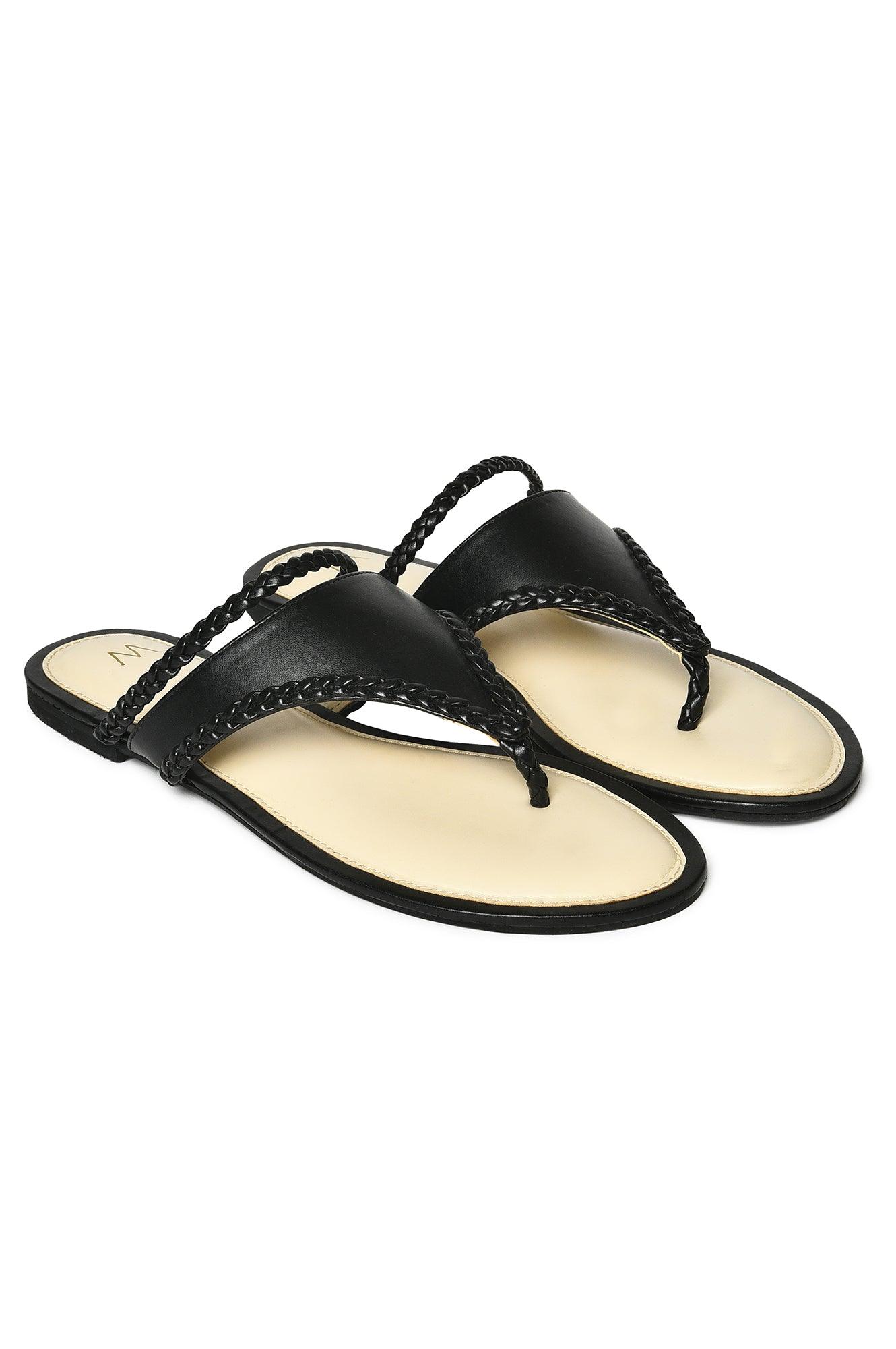 W Woven Design Black Almond Toe Flat - wforwoman