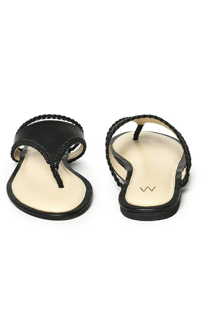 W Woven Design Black Almond Toe Flat - wforwoman