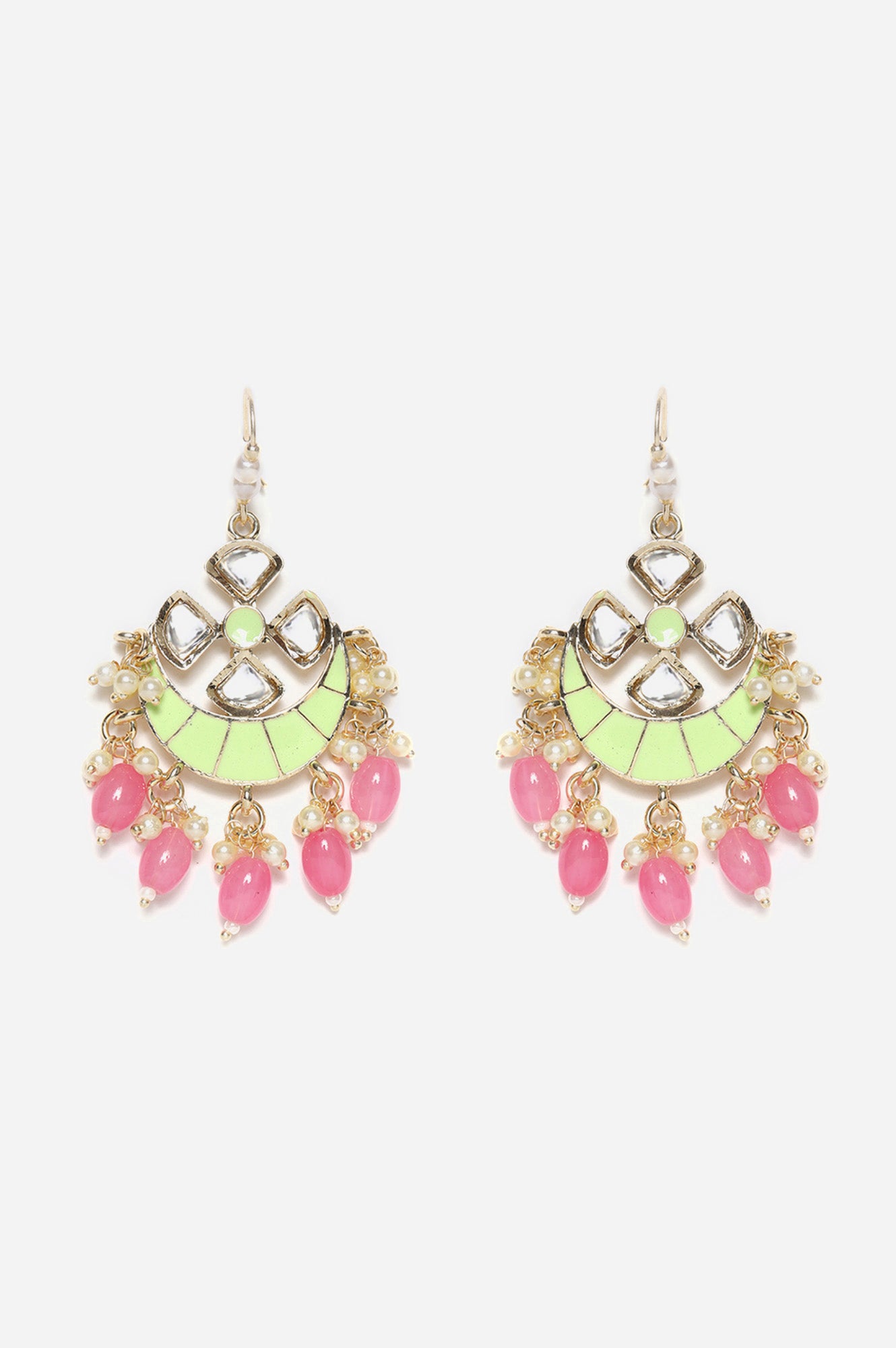 Green and Pink Kundan Hoop Earrings