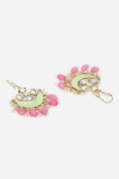 Green and Pink Kundan Hoop Earrings