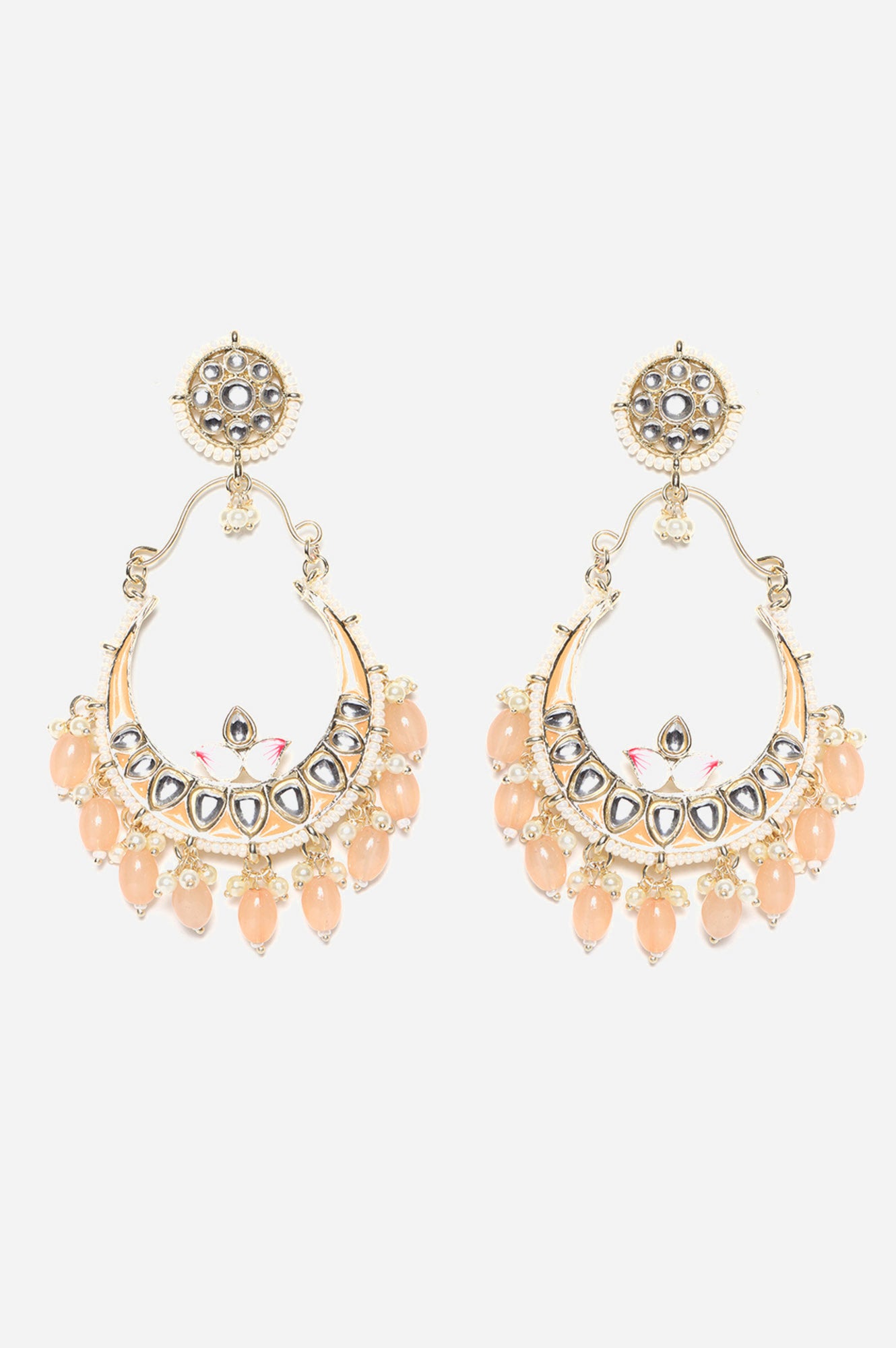 Peach Hand Painted Kundan Dangler Earrings