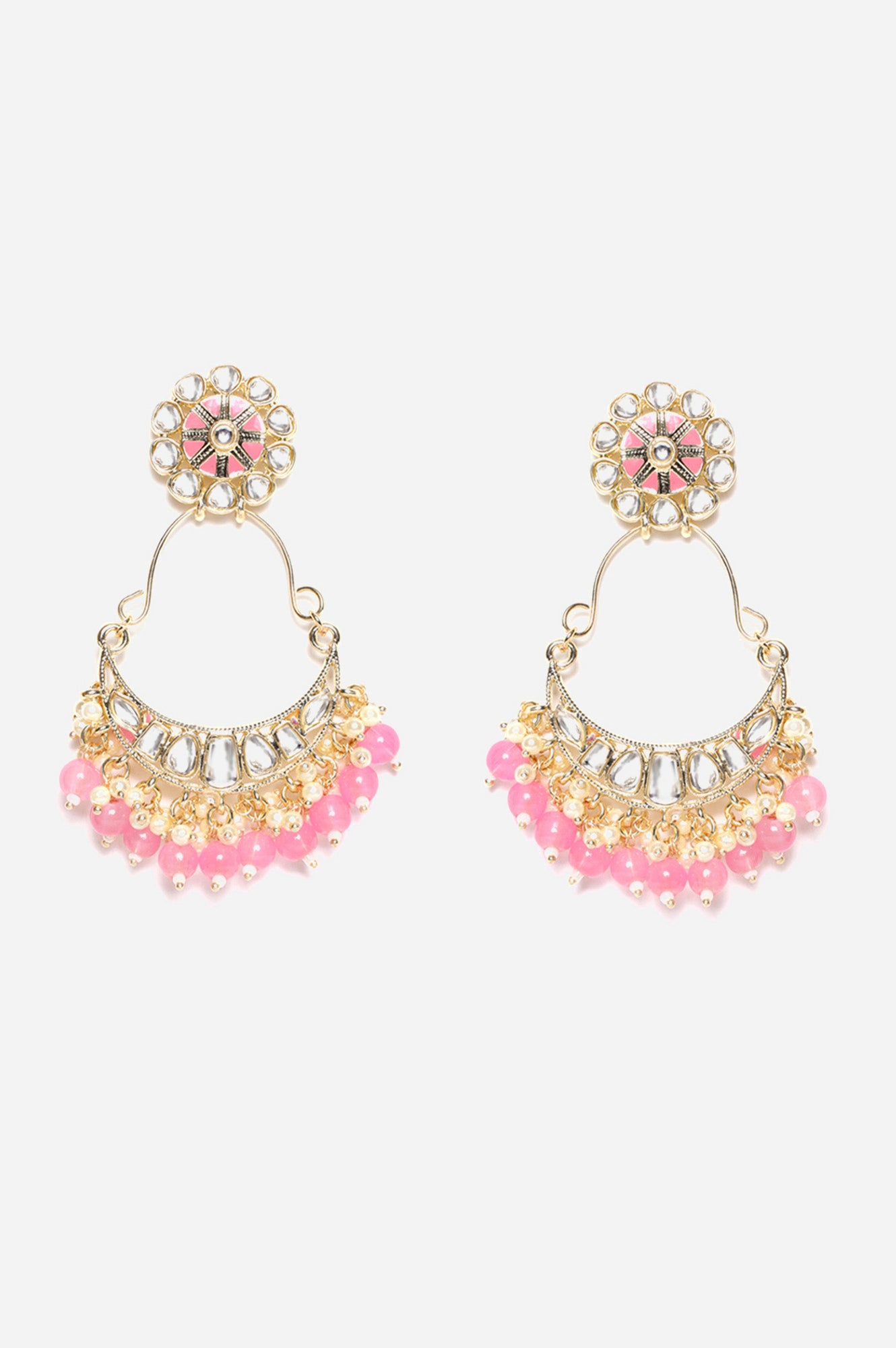 Pink and White Enamel Kunda Jhumkas