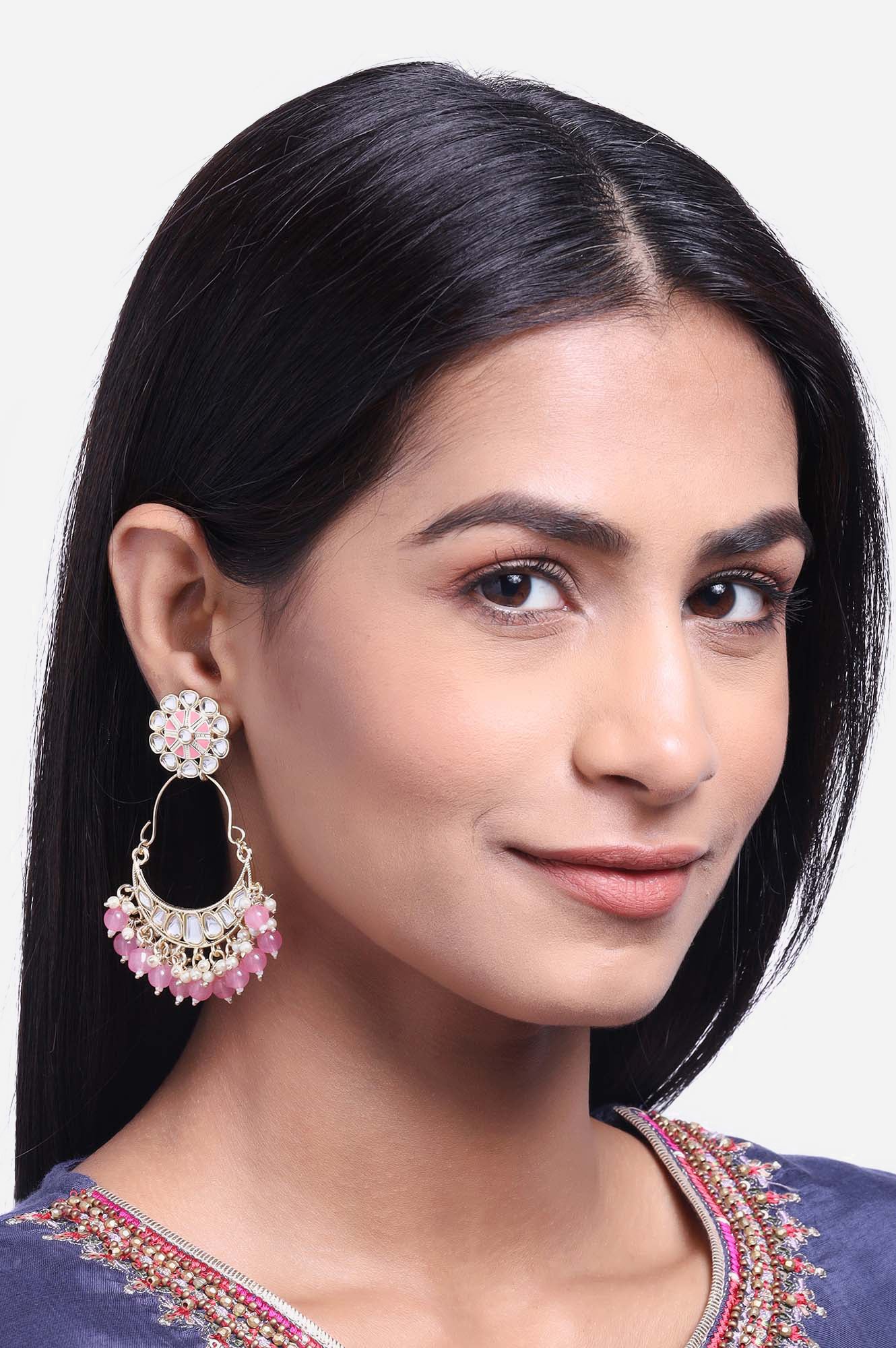 Pink and White Enamel Kunda Jhumkas