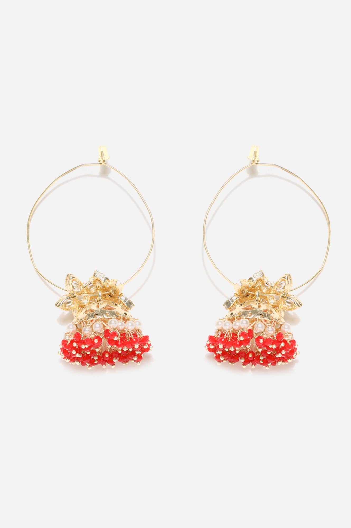 Red Stone Studded Hoop Earrings