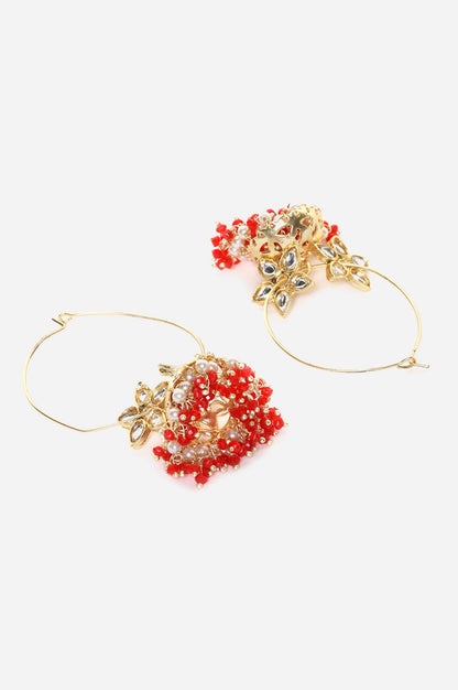 Red Stone Studded Hoop Earrings