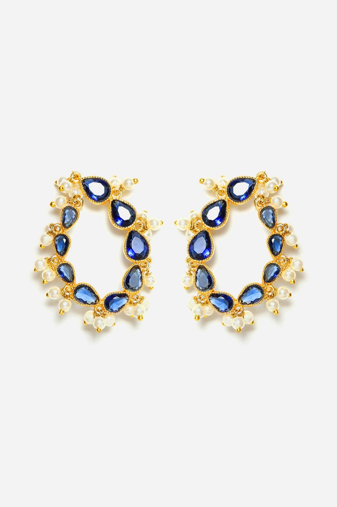 Blue Sapphire Stone Stud with Pearl Earrings