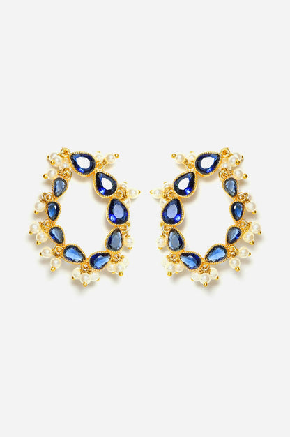 Blue Sapphire Stone Stud with Pearl Earrings