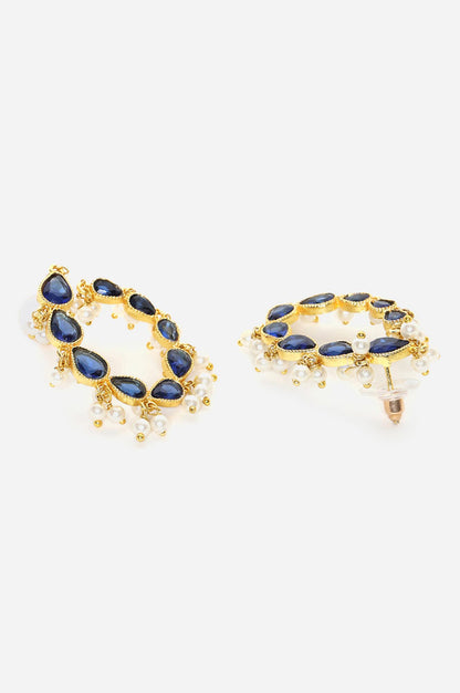 Blue Sapphire Stone Stud with Pearl Earrings