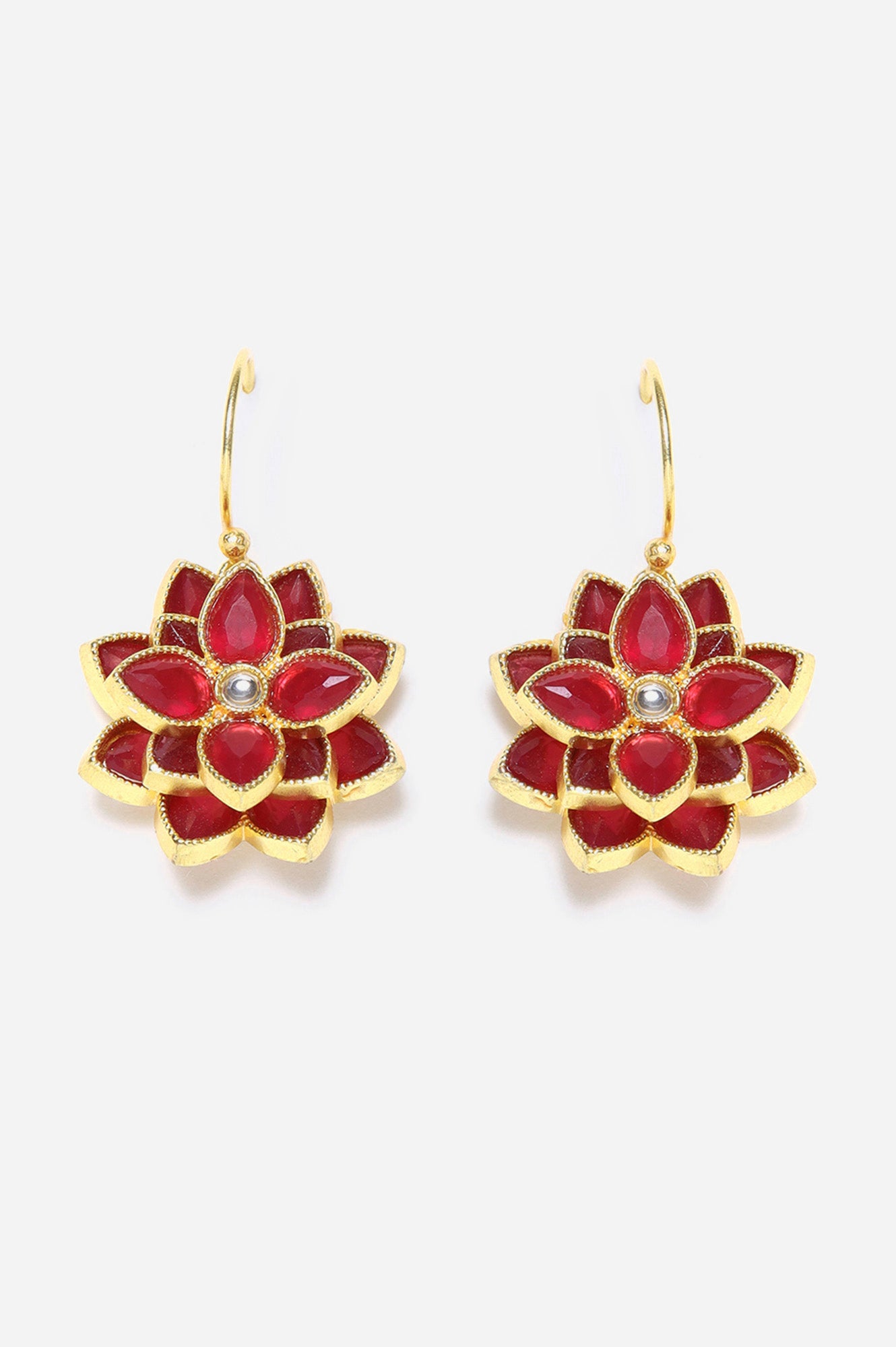 Red Stones Studded Drop Earrings