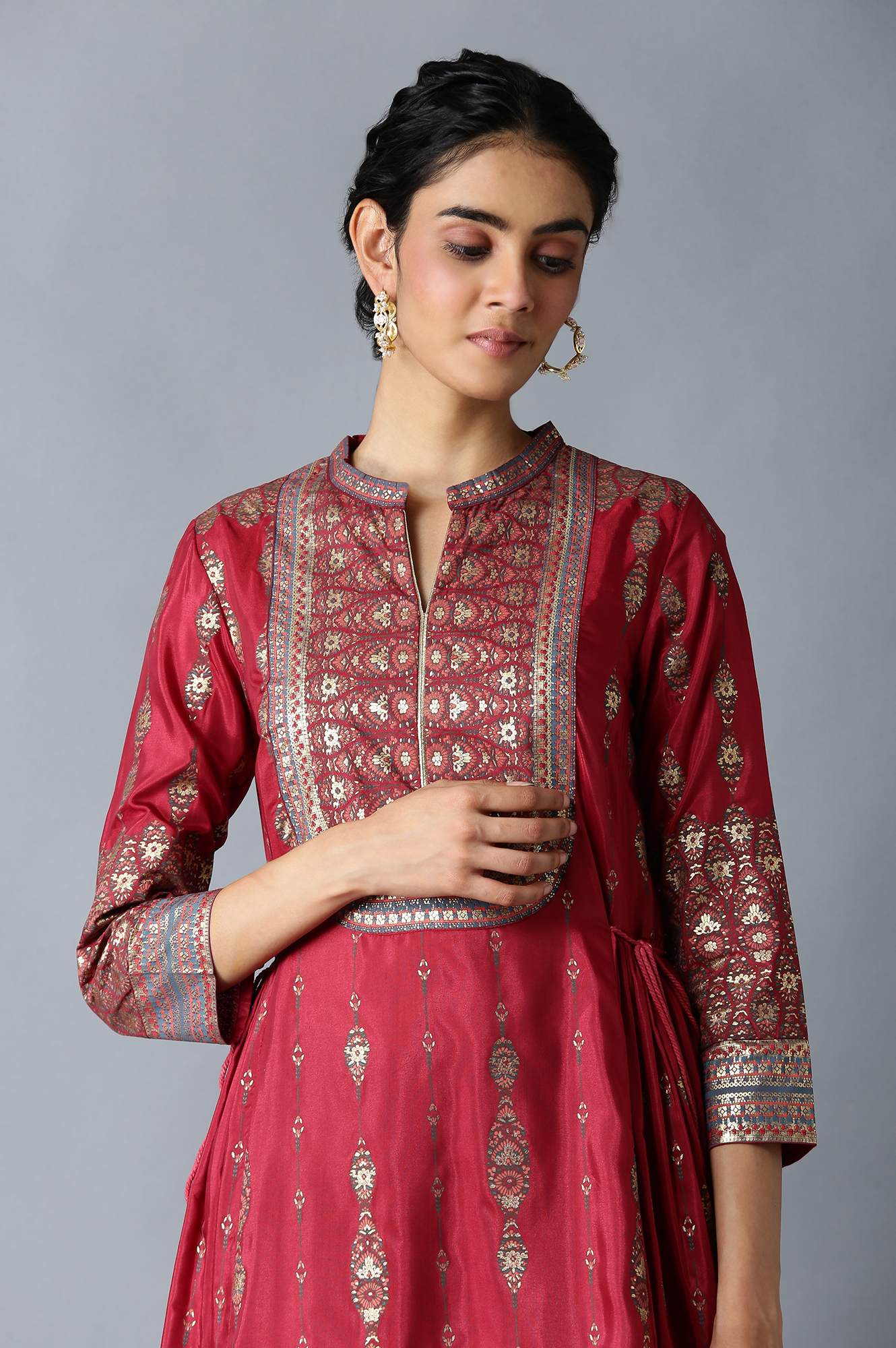 Red Foil Floral Print kurta with Tights