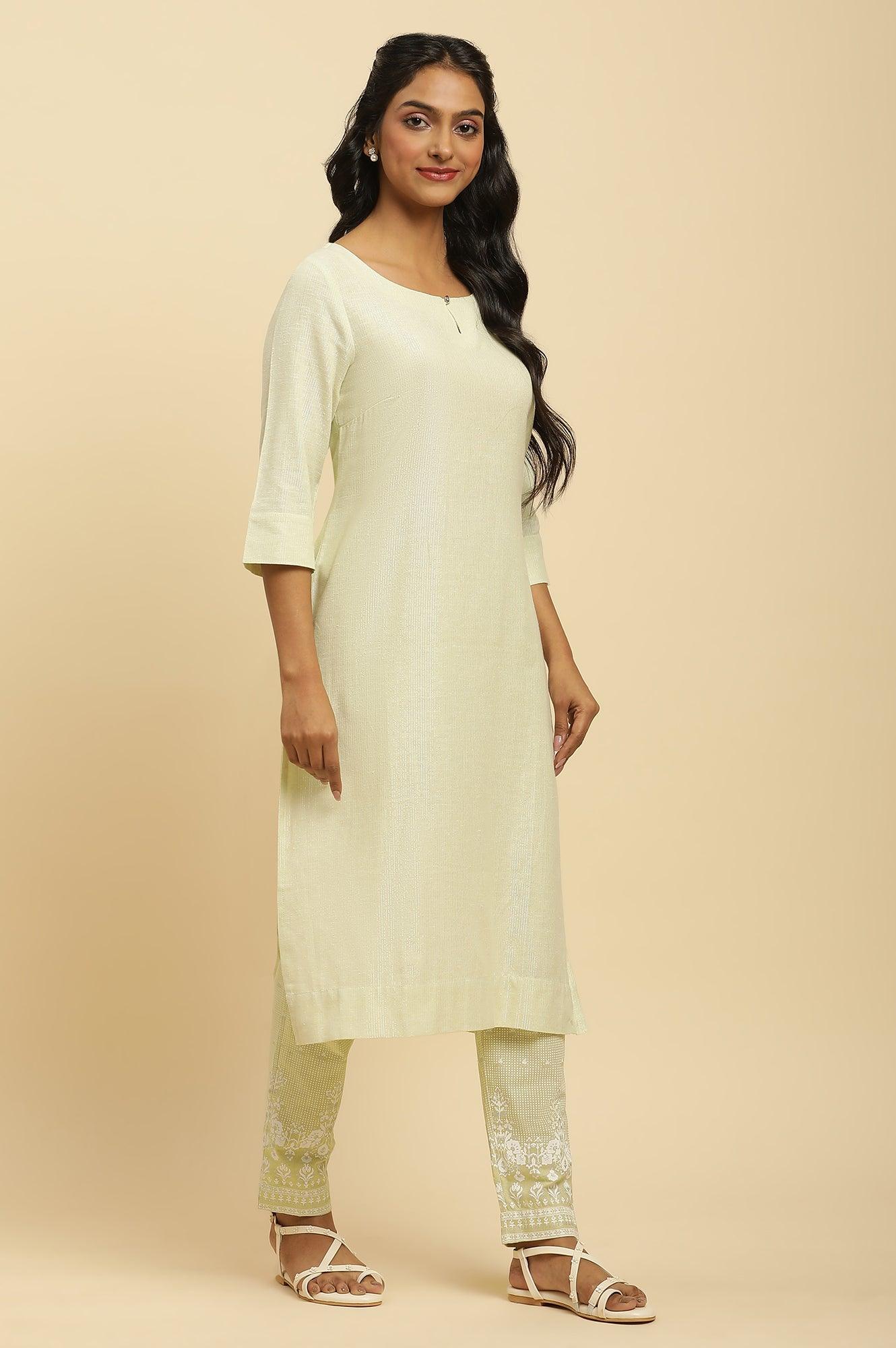 Buy Green Round Neck Kurta And Slim Pants Set @ 2999 | W for woman