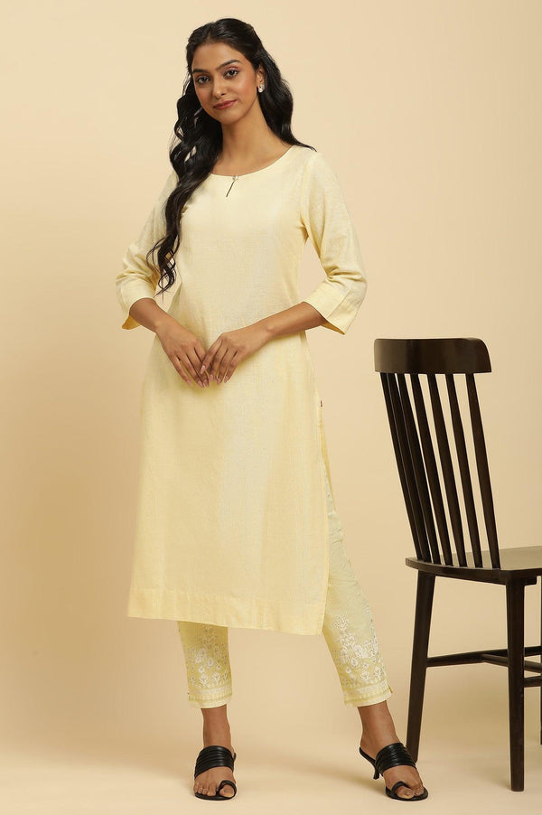 Yellow Round Neck Kurta And Slim Pants Set