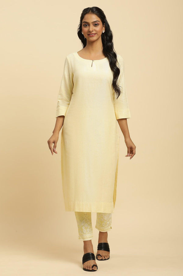 Yellow Round Neck Kurta And Slim Pants Set