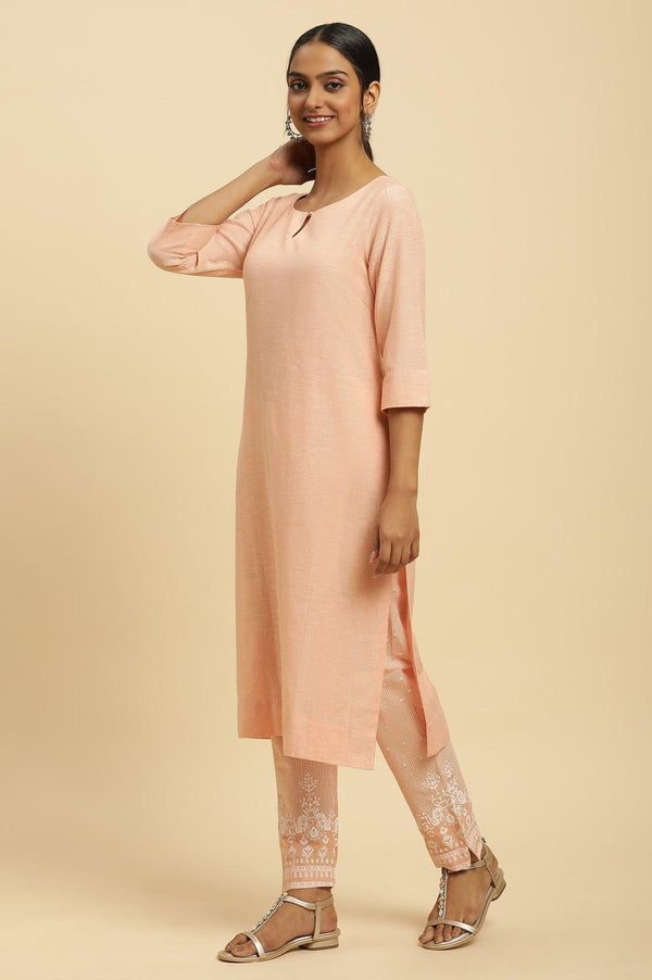 Orange Round Neck Kurta And Slim Pants Set