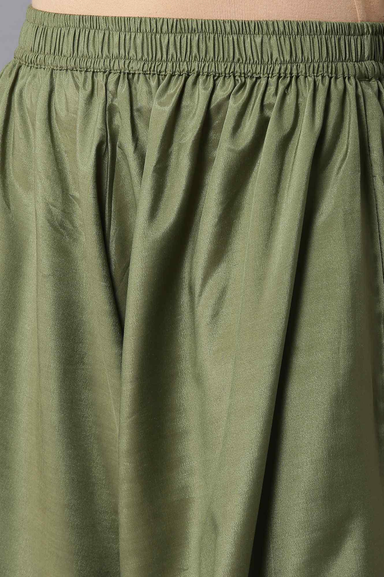 Olive Green Embroidered kurta And Draped Pants Set - wforwoman