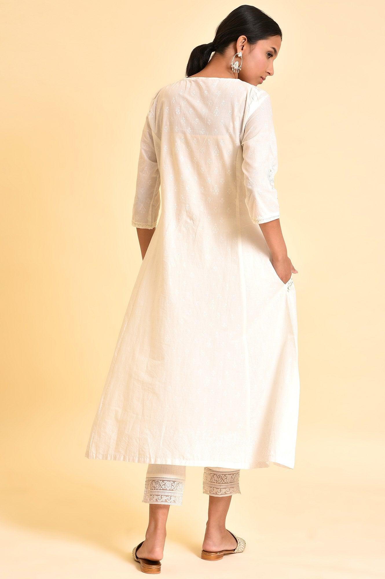 Ecru Embroidered Kurta And Slim Pants - wforwoman