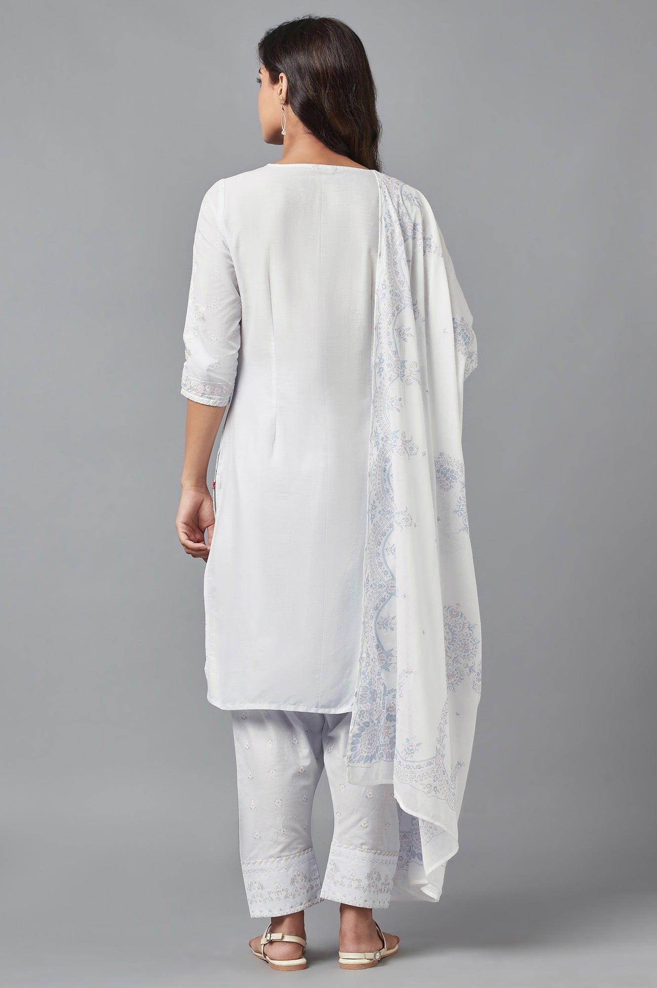 Light Blue Embroidered kurta with Salwar and Dupatta - wforwoman