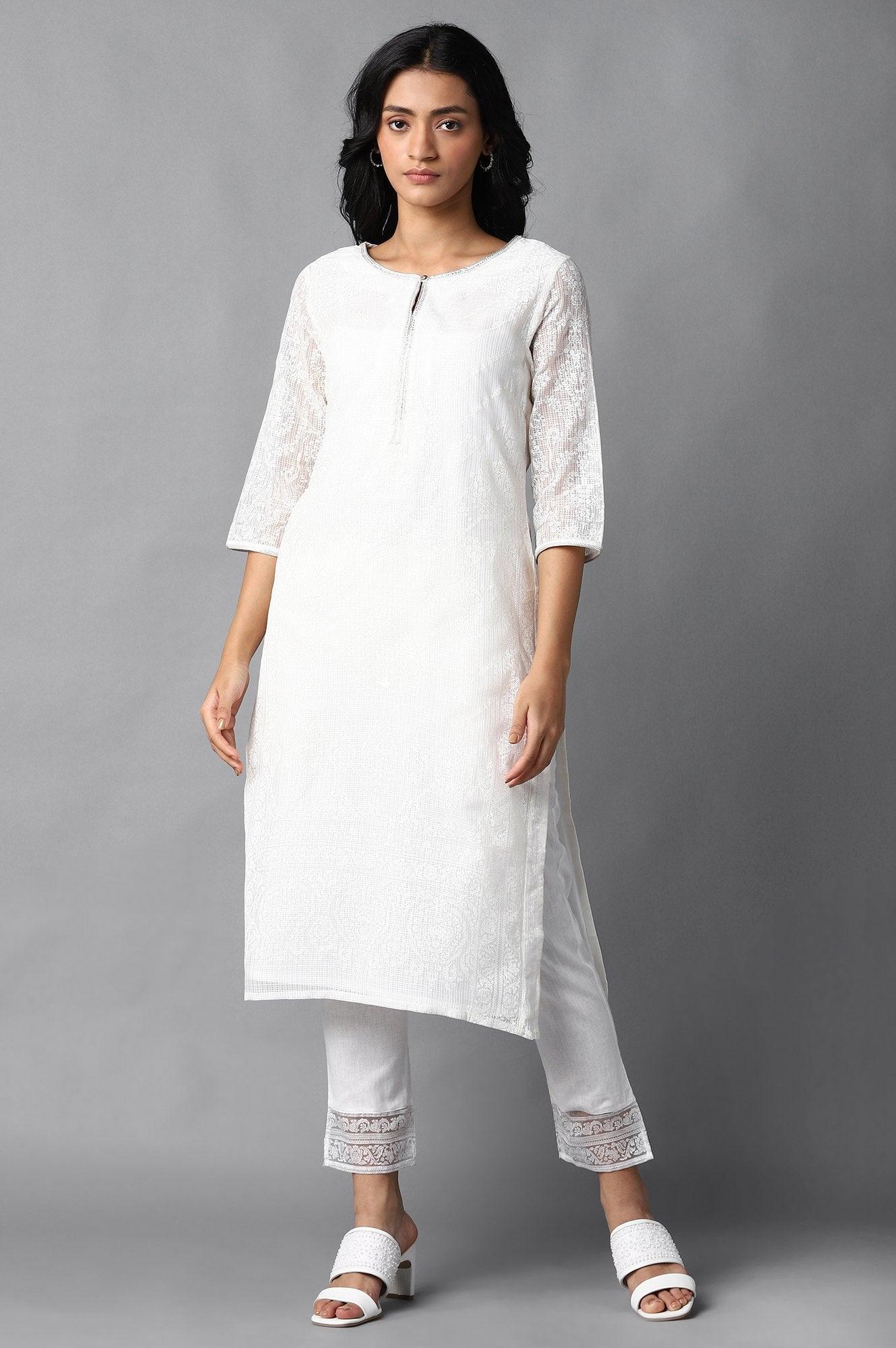 Ecru Kota kurta &amp; Pants Set - wforwoman