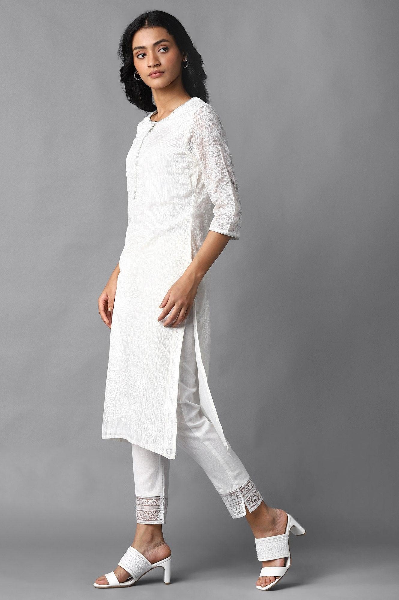 Ecru Kota kurta &amp; Pants Set - wforwoman