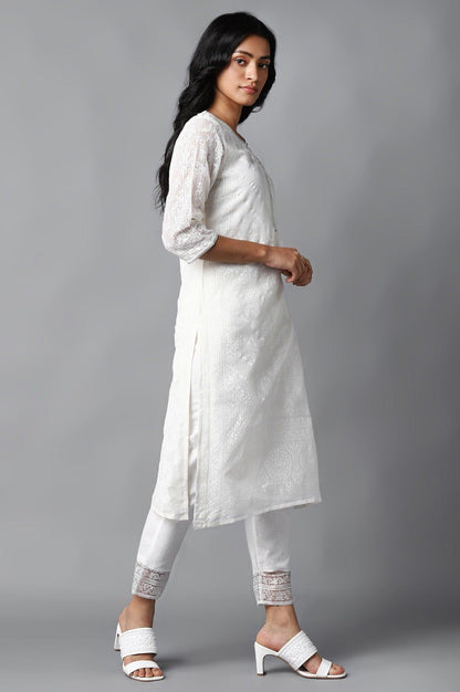 Ecru Kota kurta &amp; Pants Set - wforwoman