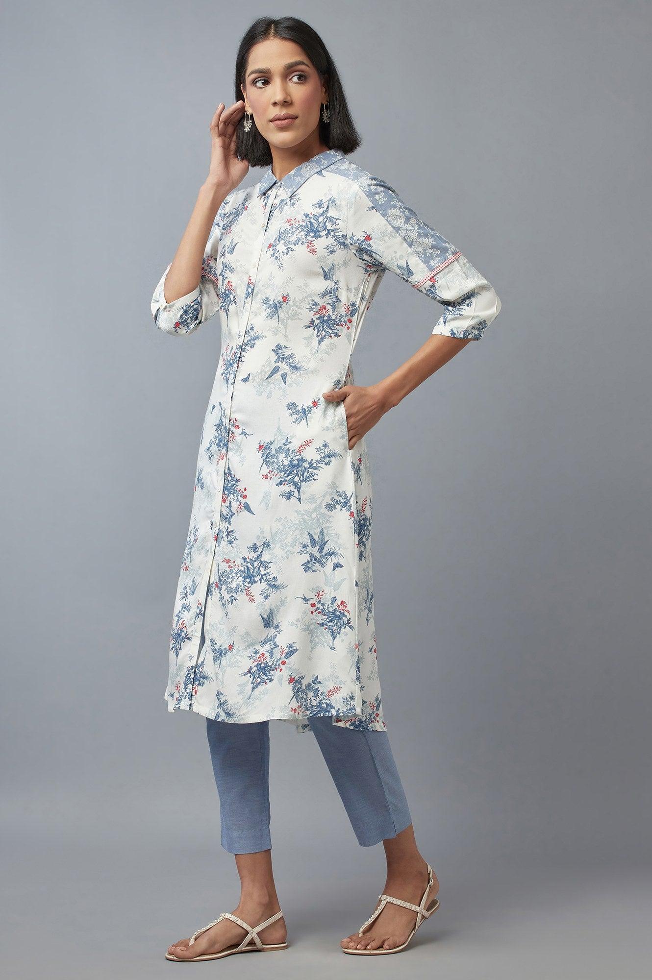 Bright White Floral Printed Dress &amp; Pants Set - wforwoman