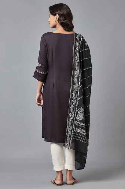 Black Embroidered kurta with Slim Pants and Dupatta - wforwoman