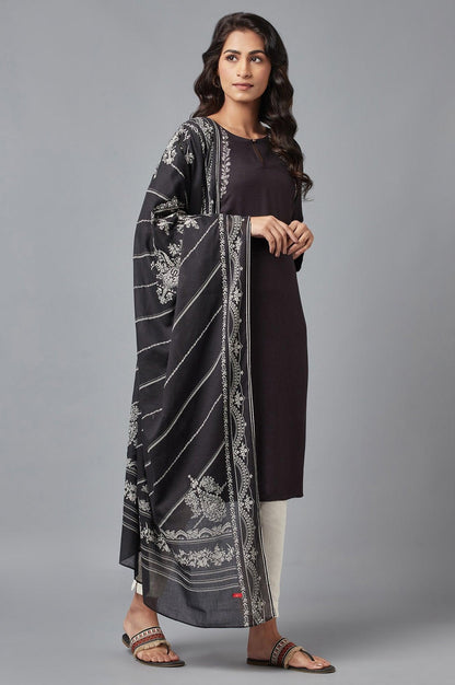 Black Embroidered kurta with Slim Pants and Dupatta - wforwoman