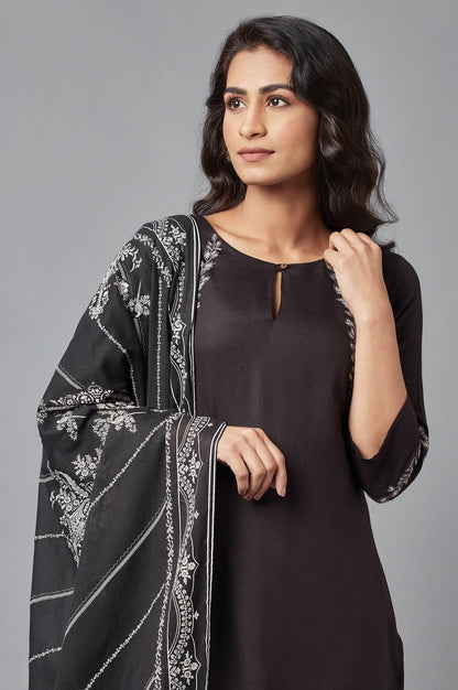 Black Embroidered kurta with Slim Pants and Dupatta - wforwoman