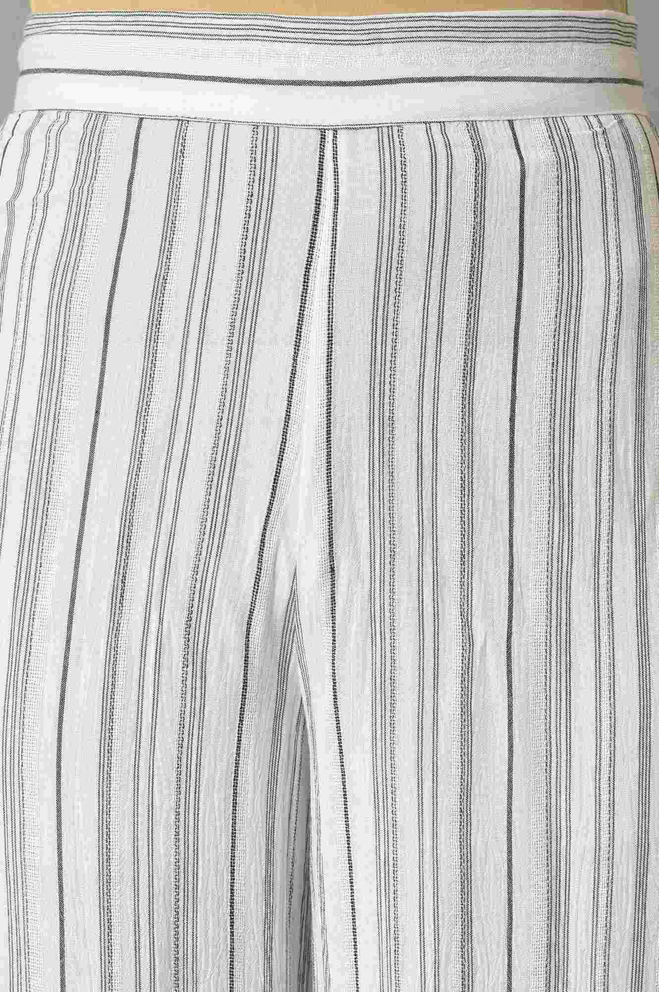 Ecru And Black Striped kurta With Parallel Pants - wforwoman