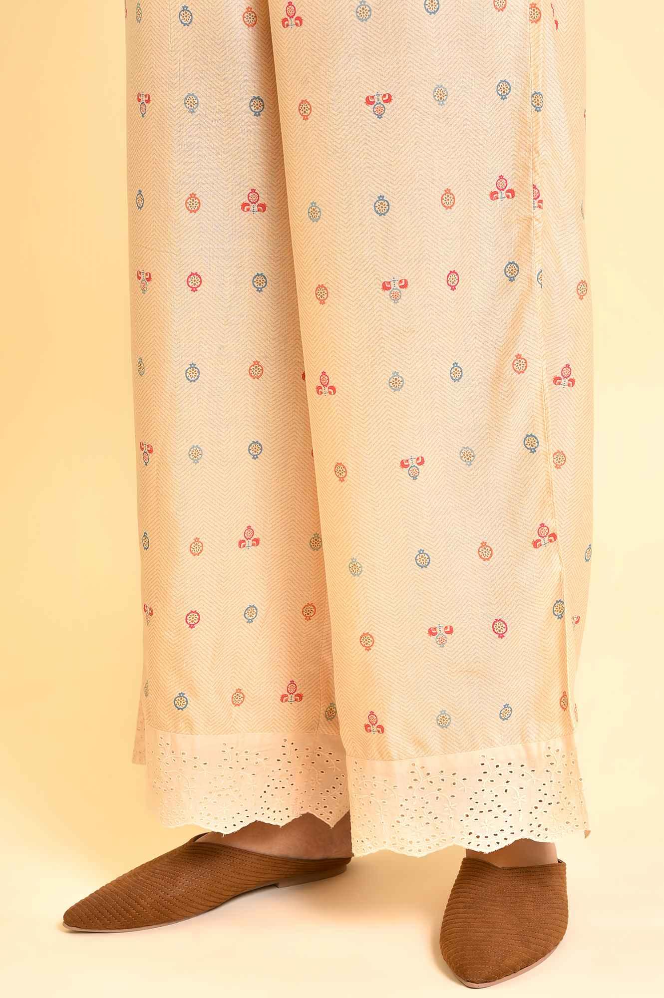 Ecru Printed Kurta, Parallel Pants And Dupatta Set - wforwoman