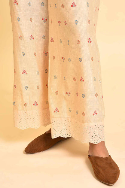 Ecru Printed Panelled Kurta And Parallel Pants Set - wforwoman