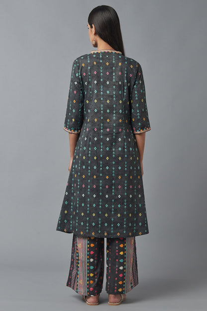 Grey Printed kurta with Parallel Pants