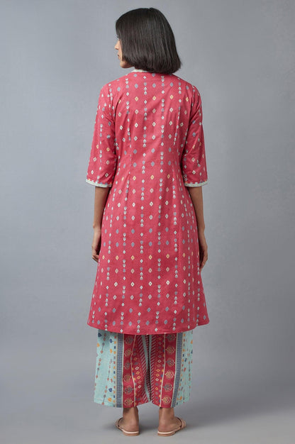 Pink Printed kurta with Parallel Pants - wforwoman