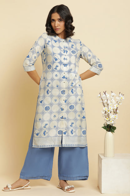 Blue Printed Kurta &amp; Parallel Pants Set