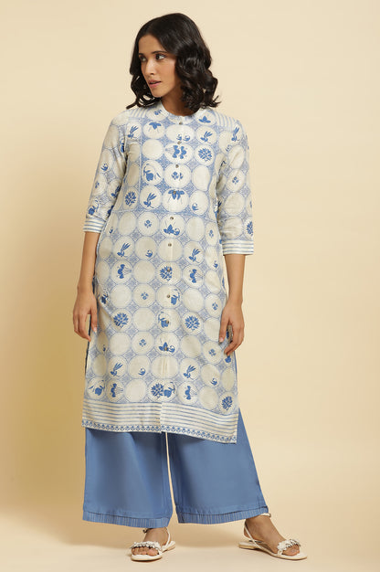 Blue Printed Kurta &amp; Parallel Pants Set