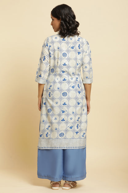 Blue Printed Kurta &amp; Parallel Pants Set