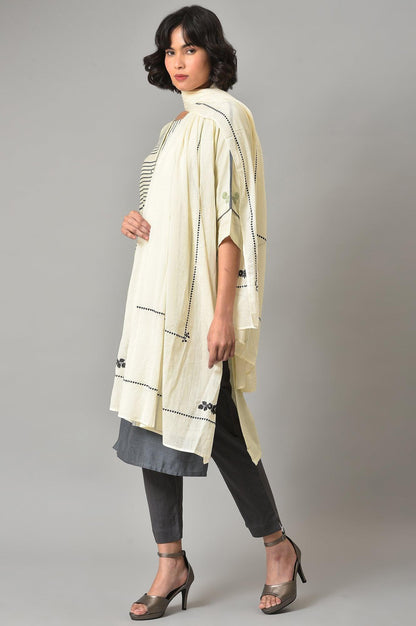 Ecru Printed kurta With Grey Slim Pants And Embroidered Dupatta - wforwoman