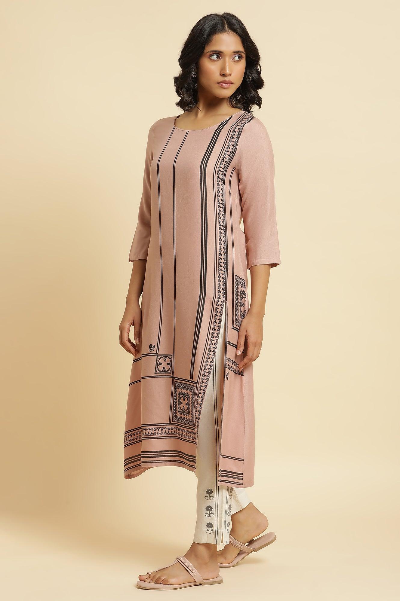 Pink Printed Kurta, Pants &amp; Dupatta Set - wforwoman