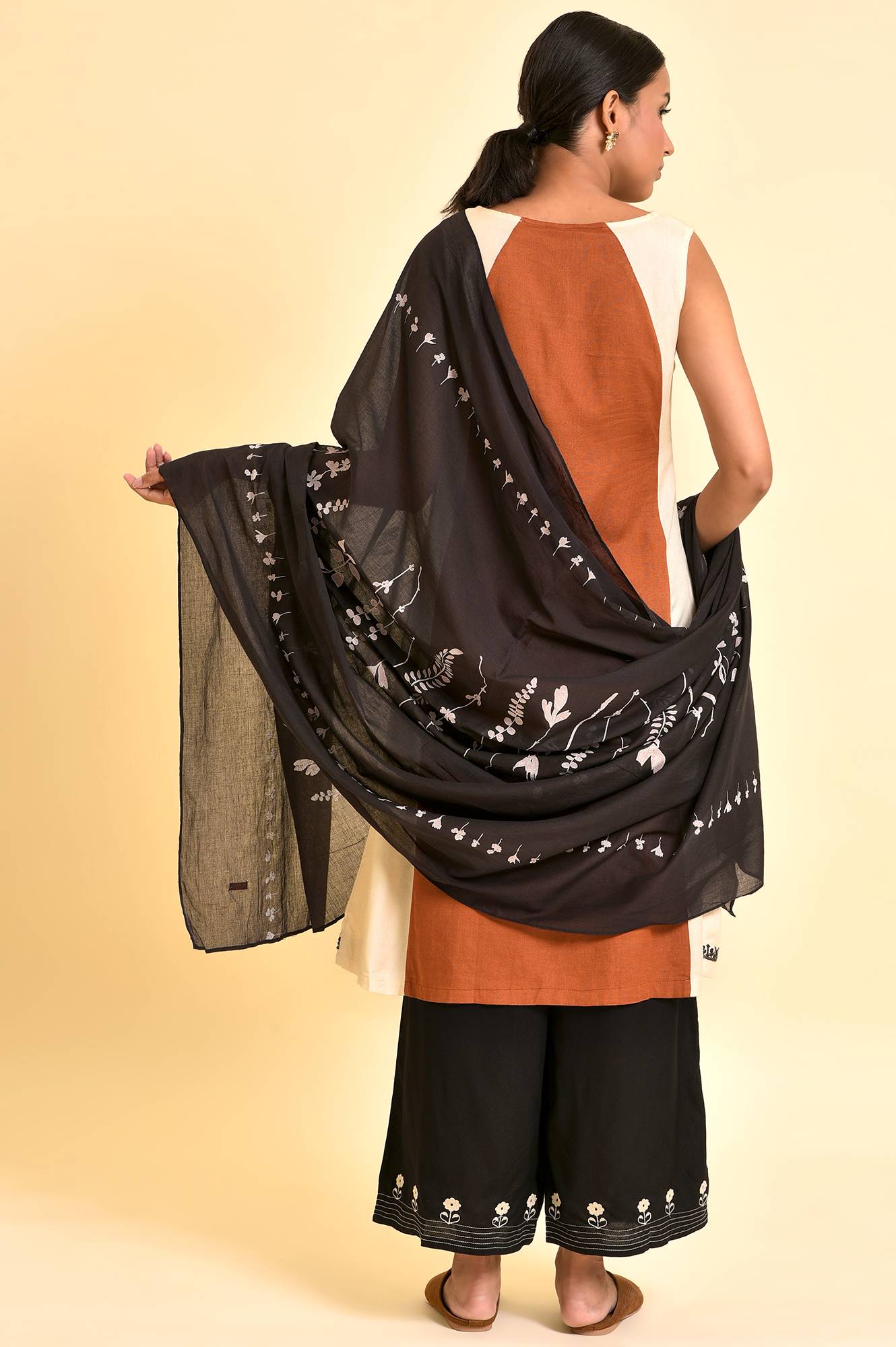 Rust Brown Embroidered Kurta, Parallel Pants And Dupatta Set