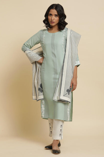 Green Printed Kurta, Pants &amp; Dupatta - wforwoman