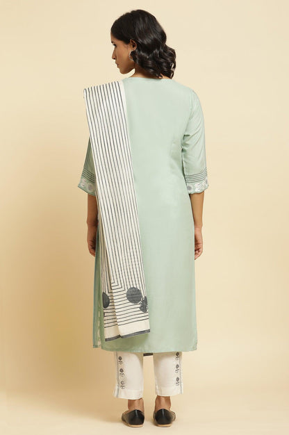 Green Printed Kurta, Pants &amp; Dupatta - wforwoman