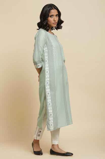 Green Printed Kurta, Pants &amp; Dupatta - wforwoman