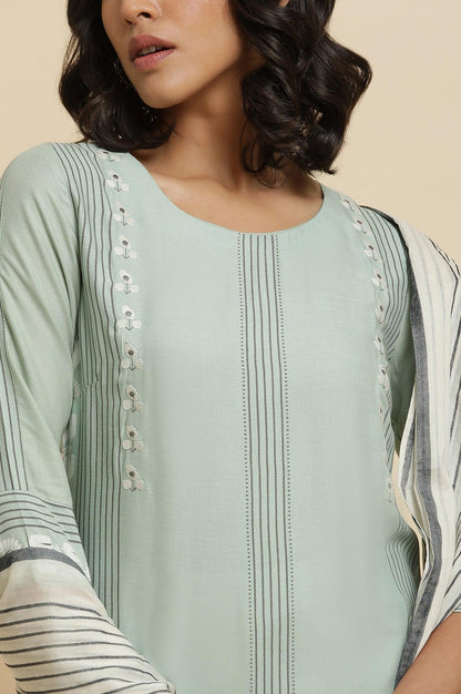 Green Printed Kurta, Pants &amp; Dupatta - wforwoman