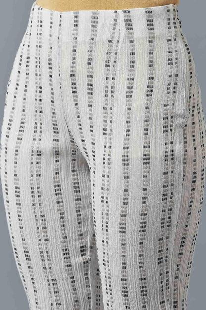 Ecru Printed kurta In Round Neck With Slim Pants - wforwoman
